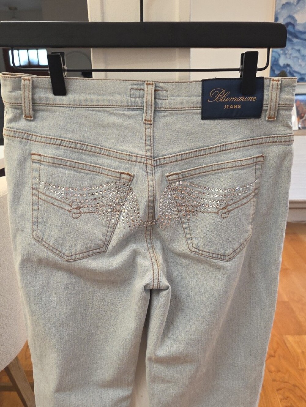 Blumarine Women's Light Blue Wide Leg Jeans W/ Sequin Design (40EU)(29USA)